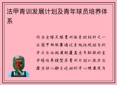 法甲青训发展计划及青年球员培养体系