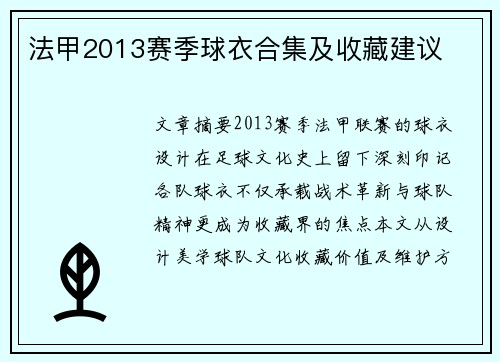 法甲2013赛季球衣合集及收藏建议