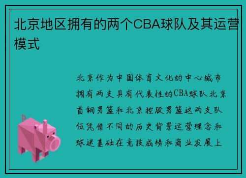 北京地区拥有的两个CBA球队及其运营模式
